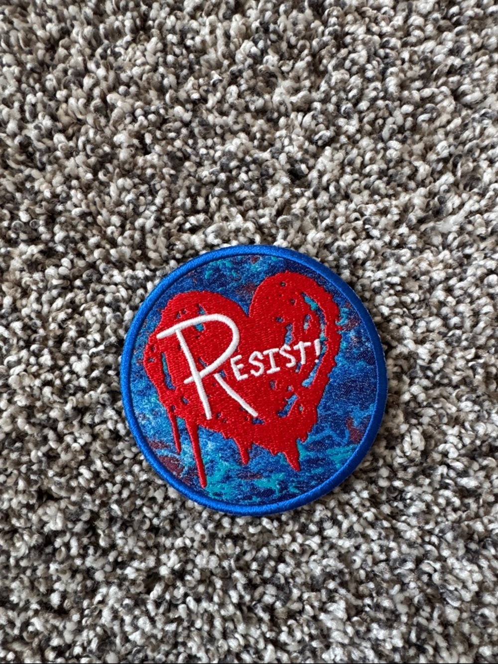 Resist Heart Embroidered Patch - Red & Blue 3 inches